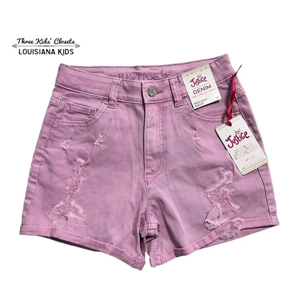 NEW Justice Sz 12 Lavender Distressed Stretch Denim Shorts